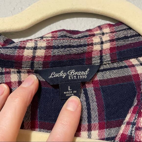 Lucky Brand Blue & Red Plaid Button Down Shirt Blouse Button Detail Back L - Picture 2 of 6